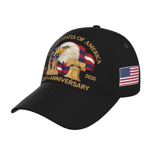American Flag Baseball Caps Embroiderred USA Flag Patriotic Dad Hat Adjustable Trucker Hats for Men Women, Usa 250th Anniversary -Black, One size