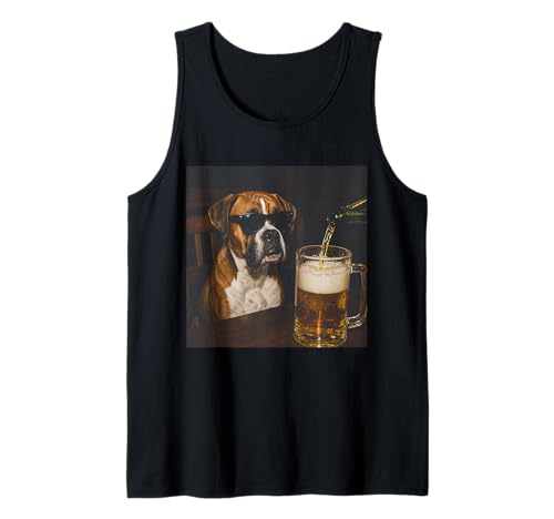 Vintage Boxer Drinking Beer Funny Dog Meme Tank Top