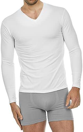 Thermajohn Thermal Shirts for Men V Neck Long Sleeve Thermal Compression Shirts for Men Base Layer Cold Weather (White, Large)