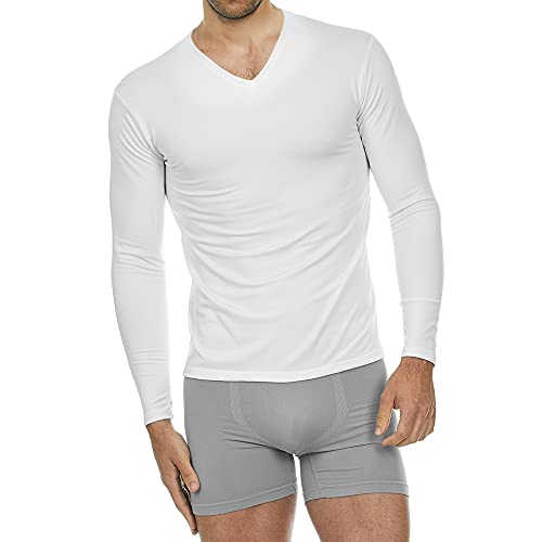 Thermajohn Thermal Shirts For Men V Neck Long Sleeve Thermal Compression Shirts For Men Base Layer Cold Weather (White, Large) #TOP4