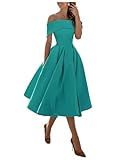 Turquoise Bridesmaid Dress with Pockets Off Shoulder Birthday Dress for Sweet 16 Satin Gala Dress Turquoise Size UK18/EU46