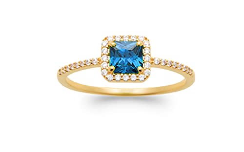 Bague plaqué or ne noircit pas zircon bleu cabochon - 2