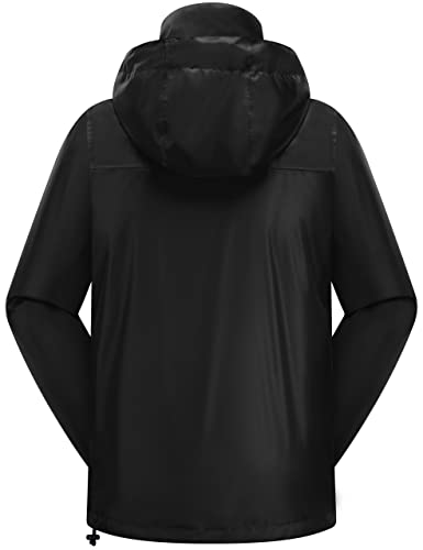 Axesquin Mens Waterproof Rain Jacket With Hood Lightweight Breathable Outdoor Rain Shell Coat Black M #TOP2