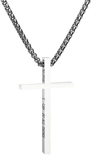 TOCLIU Men's Cross Necklace, 20IN Stainless Steel Cross Pendant Silver Chain Necklaces Jewelry Christmas Christian Baptism Birthday Gifts Cross Necklace for Men,Father, Husband, Boys, Boyfriend