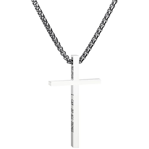 Tocliu Men's Cross Necklace, 20In Stainless Steel Cross Pendant Silver Chain Necklaces Jewelry Christmas Christian Baptism Birthday Gifts Cross Necklace For Men,Father, Husband, Boys, Boyfriend #TOP22