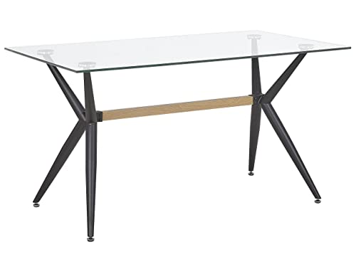Mesa de comedor transparente 140 x 80 cm tapa de cristal patas de metal negras rectangular escandinava moderna Sacramento