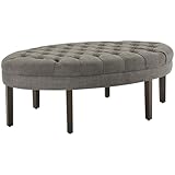 BELLEZE 46 Inch Ottoman Bench Button-Tufted Bench, Oval Coffee Table Ottoman with 6 Legs, Foot Rest Stool Upholstered Linen Bench for Entryway Dining Room Living Room Bedroom - Trister (Dark Gray)