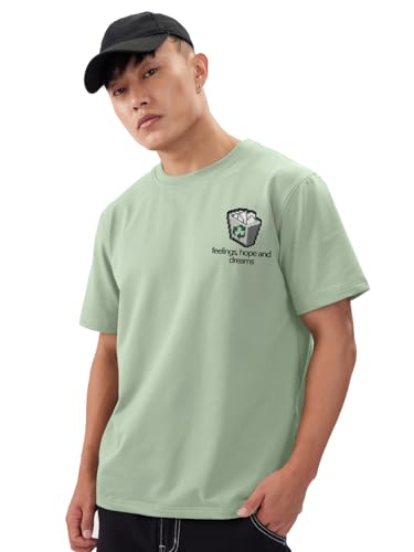 Image of The Souled Store Hopes & Dreams Men and Boys Short Sleeves Round Neck Green Graphic Printed Regular Fit Cotton T-Shirts