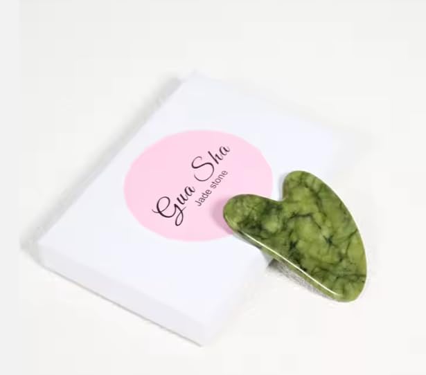 BelleVita Jade Roller & Gua Sha Set- Natural Facial Massage Tool for Lymphatic Drainage, Anti Aging and Glowing Skin Cooling Greenstone, Face and Neck Skin Care Set. - Image 3