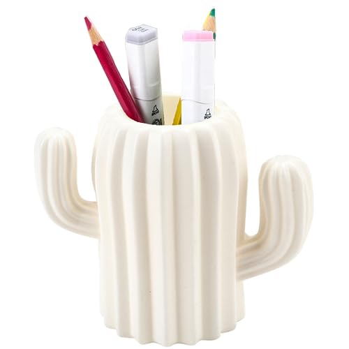 XFLYP Porta Lápices para Bolígrafos, Portalápices En Forma de Cactus Titular de la Pluma, Creativo Personalizado de Escritorio Caja de Almacenamiento para Escritorio, Tocador (Blanco)