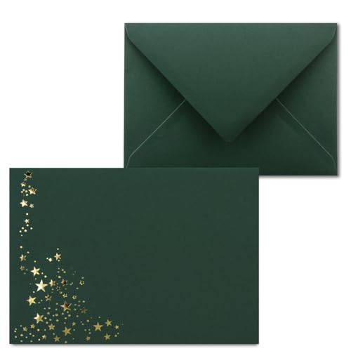 Enveloppes de Noël C6 vert pin avec étoiles dorées en relief de qualité supérieure