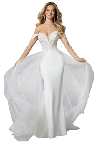 Mermaid Lace Wedding Dress with Detachable Overskirt image