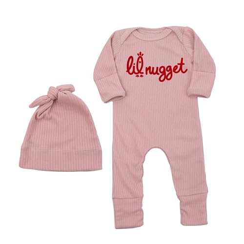 Image of STALOFAZ Newborn Little Nugget Baby Boys Girls Coming Home Outfit Long Sleeve Bodysuit Hat Romper Infant Clothes 0-3 Months