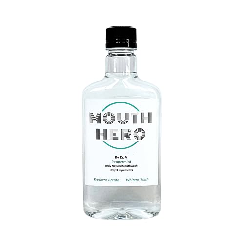 Organic Mouthwash, Mouth Hero ™ — Alcohol Free Mouthwash with Peppermint Oil, Natural Mouthwash with only 3 Ingredients for Fresh Breath, Vegan, Fluoride Free, Whitening Mouthwash, 12.7 oz