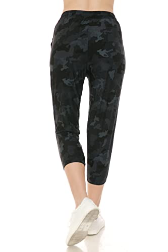 Leggings Depot Women's Cropped Jogger Track Cuff Sweatpants W/Pockets-S812, Capri-Gray Camouflage, Large #TOP2