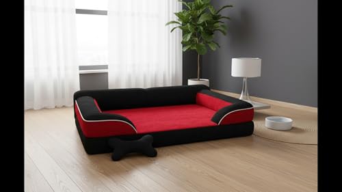 Image of Cutepups Red and Black Orthopedic Dog Bed Medium Size (M) - Soft Plush Washable Bed for Medium Dogs
