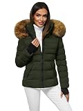 OZONEE Damen Winterjacke Jacke Winter Farbvarianten Warm Bomberjacke Steppjacke Wintermantel Kunstfell Daunenjacke Leichte Outdoor Puffer Jacket Gepolstert 777/7524K/136 GRÜN XL