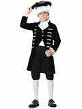 GRAJTCIN Kids Colonial Costume for Boys Historical Halloween George Washington Hamilton Costume 18th Century Outfit Black 7-8 Years