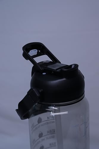 Image of Motivational Water Bottle with Time Markers, 2 Litre Black Bottle, Double sipper Flip-Top Lid
