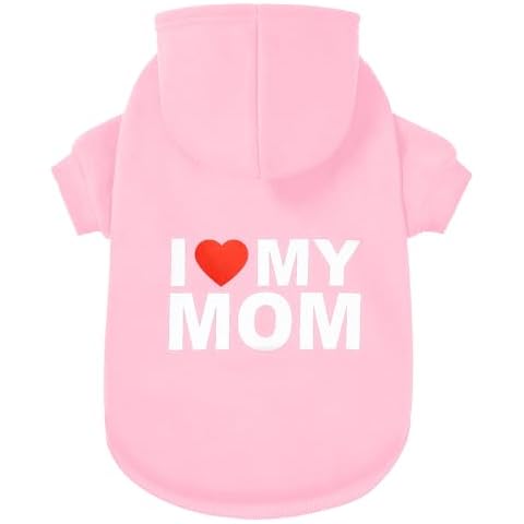 GreenJoy Dog Sweater Dog Hoodie Cold Weather Dog Coat Hooded Sweatshirt for Puppies,Cats, Small Medium Large Dogs (Pink(I Love My Mom), Small) Cover