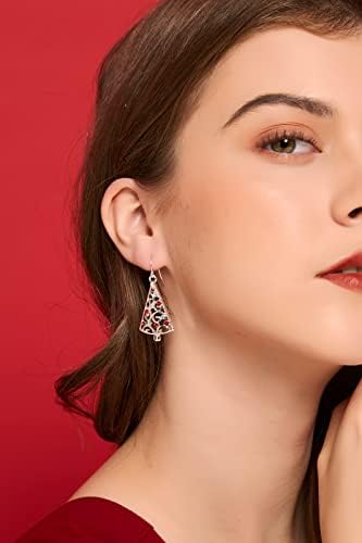 Christmas Tree Earrings for Women Girls Silver Plated Crystal Christmas Holiday Dangle Earrings with Message Card & Velvet Bag
