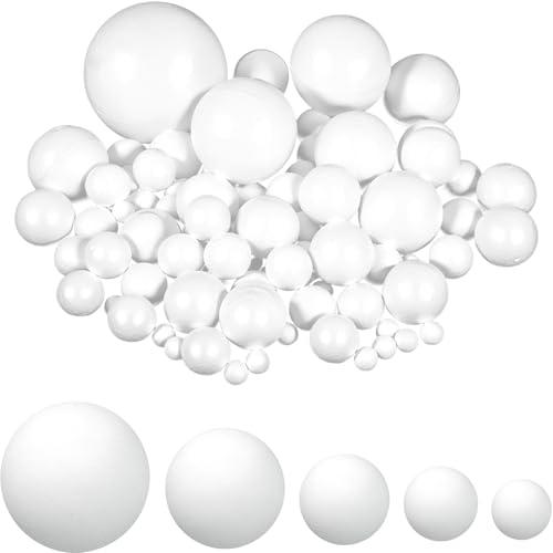 HXJDAM Lot de 75 boules en polystyrène blanches pour bricolage, décoration artistique, bricolage, artisanat (5 tailles : 15 pour 2 cm, 2,5 cm, 3 cm, 4 cm et 5 cm)