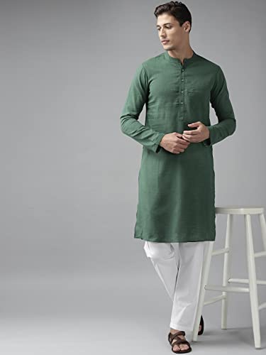 Image of See Designs Men Full Sleeve Cotton Solid Straight Slub Effect Kurta