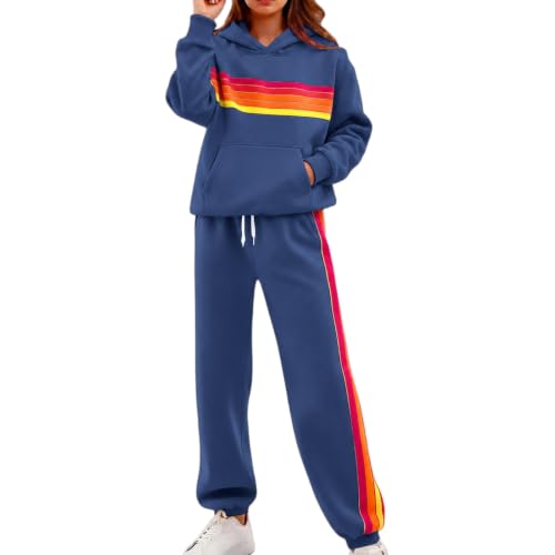 ZWRXW 2 Piece Sets for Women Rainbow Striped Lounge Set Matching Sweat Set - image 2