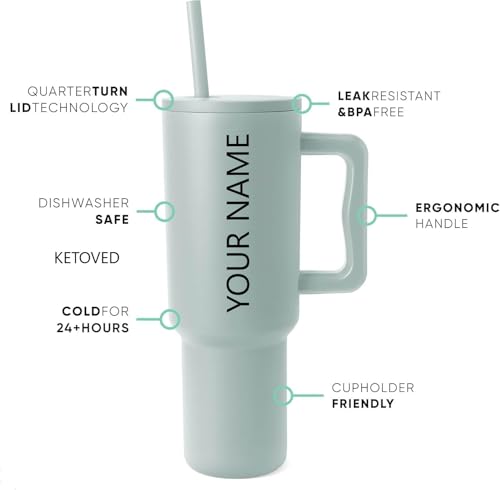 Image of Personalised with Your Name, 1200ml Tumbler with Straw-Handle-Stainless Steel Double Wall Insulated Cup | Leakproof Sipper Mug for Hot-Cold Drinks |Coffee - WaterTumbler (Pista Custom)