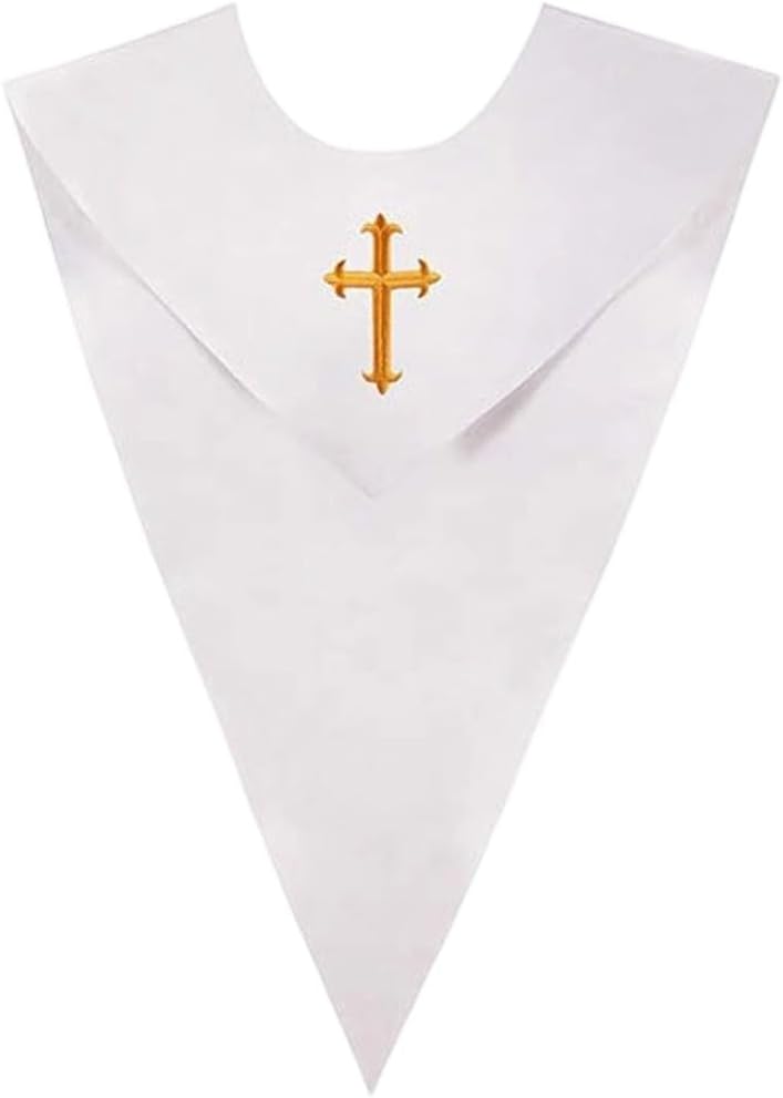 Unisex Classic V Shape Choir Solid Satin Stole with Embroidery Cross Reversible for Adults Church