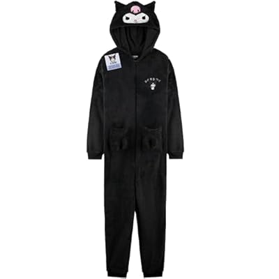 Hello Kitty Sanrio Kuromi Pijama Entero Niña y Adolescente con Capucha, Pijama Una Pieza, Polar Ropa de Dormir, Regalos de Anime (9-10 Años, Negro Kuromi) | Ya disponible en tu tienda friki favorita! En mundofriki.es!