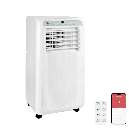 7000 BTU Aire Acondicionado Portátil, 4 en 1: Refrigeración, Ventilador, Deshumidificador y Modo Sueño, 1200 Frigorías Con App + Mando a Distancia, Temporizador 24H, Incluye Kit Ventana, Bajo Consumo