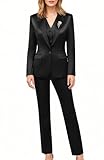 Kelyaa Women's 3 Pieces Satin Suit Lady's Black Peak Lapel One Button Fashion Outfits Casual Party Wedding Blazer Jacket Vest and Pants Set
