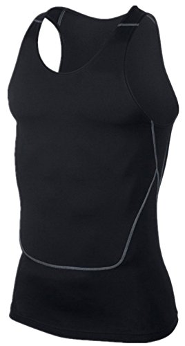 LANBAOSI Men's Breathable Sport Vest Sleeveless Compression Tank Top Black Medium