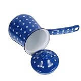 Zerodeko Tetera de Café de Emaile Retro de Gran Capacidad Jarra de Leche Reutilizable para Hogar y Restaurantes Resistente Altas con Práctica Azul con Puntos Blancos