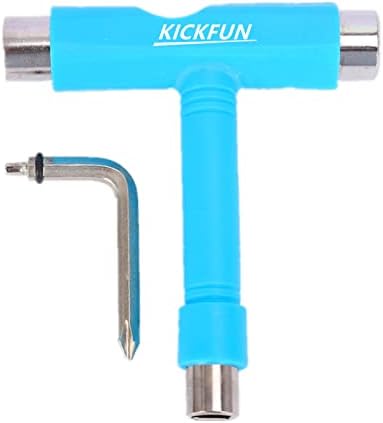 KickFun All-in-One Skate Tools Portable Skateboard T Tool Accessory with T-Type Allen Key and L-Type Phillips Head Wrench Screwdriver (Blue)