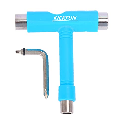 Kickfun All-In-One Skate Tools Portable Skateboard T Tool Accessory With T-Type Allen Key And L-Type Phillips Head Wrench Screwdriver (Blue) #TOP3