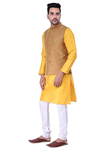 Image of Sadree Silk Men's Kurta Pajama Waistcoat or Nehru Jacket Set