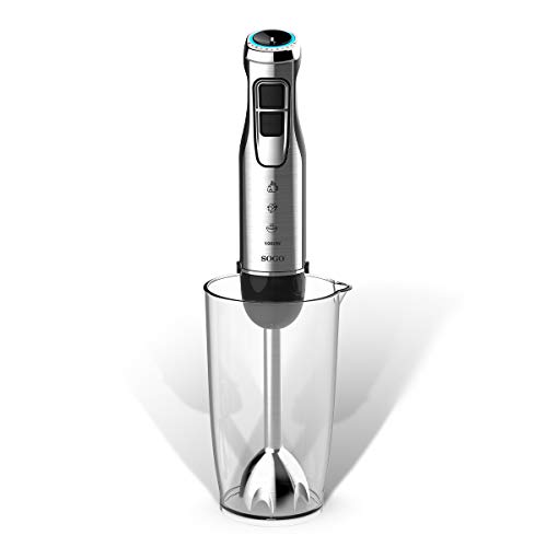 SOGO SS-14410 Batidora de Mano Potente, 1000W, Cuchillas de Titanio, Vaso medidor 600ml, 6 Velocidad Variables