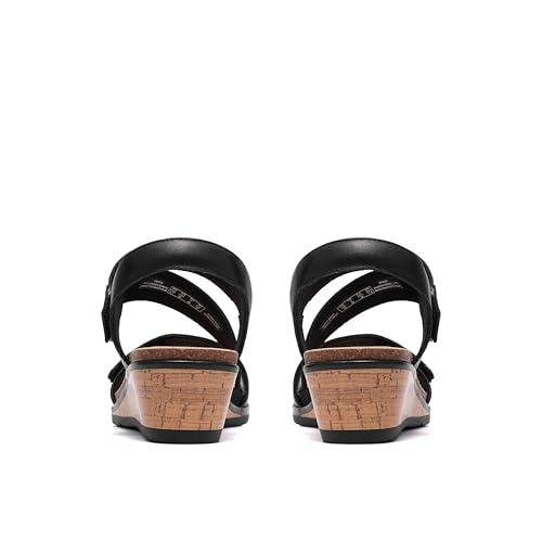 Clarks Collection Women's Kacha Wave Wedge Sandal, Black Leather, 7 Wide US by Clarks - Used condition - Image 6