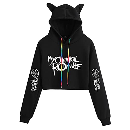 YLWX My Chemical Romance Hoodie Women Pullover Spring and Autumn Exposed Navel Long Sleeve Sport Sweater Hooded (Color : Black, Size : XS)
