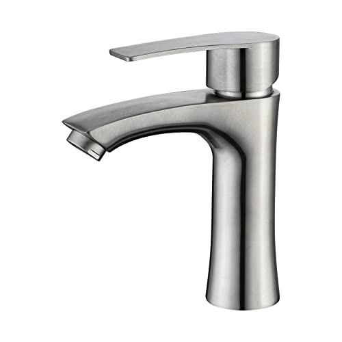 HIMK Bathroom Faucet Single Handle Modern Bathroom Sink Faucet Single Hole with Water Supply Hoses, Stainless Steel Brushed Nickel Finish