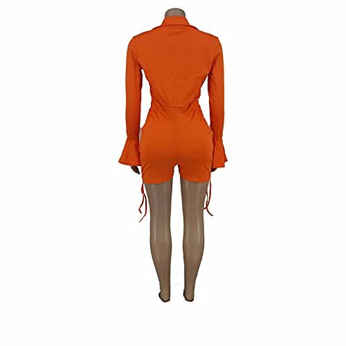 Gemeiq Womens Sexy V Neck Long Trumpet Sleeve Jumpsuit Short Pants Bodycon One Piece Outfits Clubwear Party Romper #TOP5
