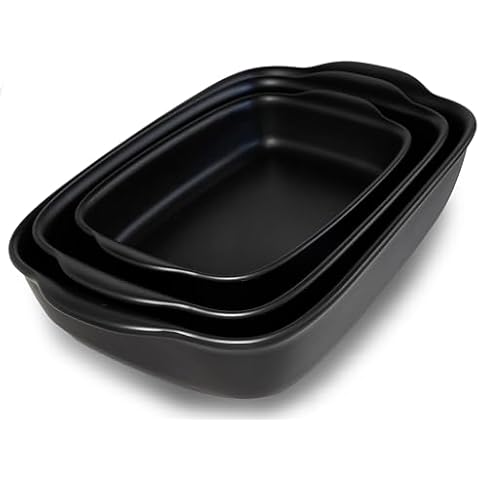 Saffron & Sage Casserole Dish Set of 3 - Baking Dishes for Oven, Contemporary Black Ceramic Baking Dish Set, Heavy Duty Bakeware, Up to 500° High Heat Resistant, Dishwasher, Freezer and Food Safe Cover