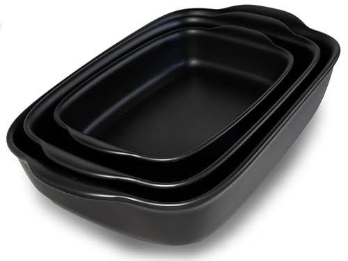 Saffron & Sage Casserole Dish Set of 3 - Baking Dishes for Oven, Contemporary Black Ceramic Baking Dish Set, Heavy Duty Bakeware, Up to 500° High Heat Resistant, Dishwasher, Freezer and Food Safe