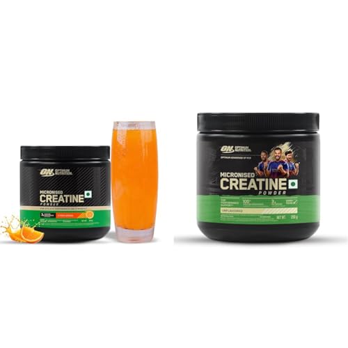 Image of Optimum Nutrition Monohydrate Creatine Powder - 250 Gram, 65 Serves, Citrus Orange + Optimum Nutrition Monohydrate Creatine Powder - 250 Gram, 83 Serves Unflavored