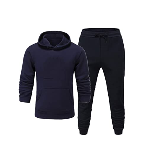 Ensemble de jogging pour homme en polaire marine XXL avec sweat à capuche et pantalon confort