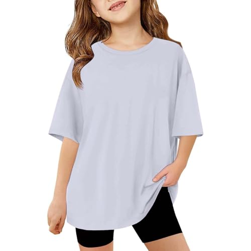 Girls Short Sleeve T Shirts 2025 Kids Summer Trendy Athletic Oversized Tee Tops Teen Casual Crewneck Active Sports Activewear