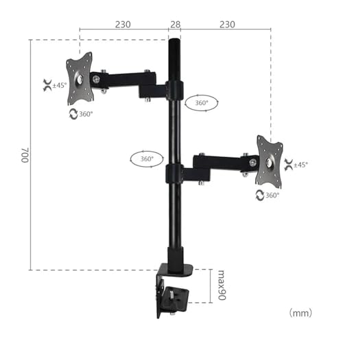 Support double écran 14-27 pouces inclinable et pivotant XD08 - 2
