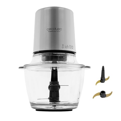 Cecotec Elektrischer Zerkleinerer 1L TitanGlass 1000 Spatula. 500W, 4 Titan-Klingen, Hackt, Schneidet, Zerkleinert, ControlSpeed, 2 Geschwindigkeiten, Impulstaste, Druckverschluss, Spülmaschinenfest Cecotec Elektrischer Zerkleinerer 1L TitanGlass 1000 Spatula. 500W, 4 Titan-Klingen, Hackt, Schneidet, Zerkleinert, ControlSpeed, 2 Geschwindigkeiten, Impulstaste, Druckverschluss, Spülmaschinenfest